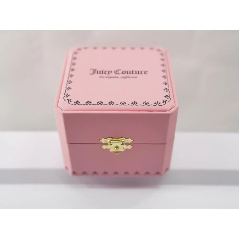 Juicy Couture Women Gold Tone Crystal Watch Hot Pink Heart Strap Hanging J Charm